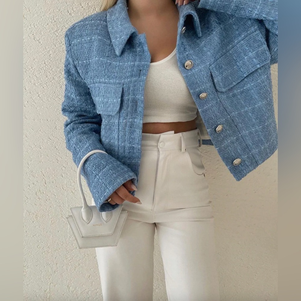 Rachel Zoe Tweed Jacket Blazer Blue - Picture 1 of 2